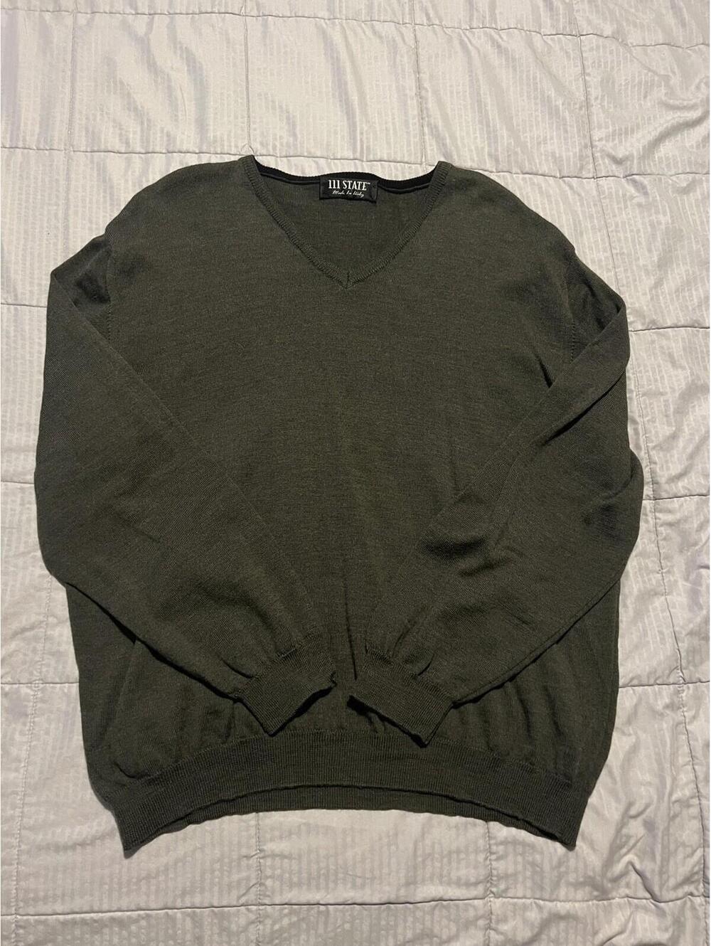 111 State Sweater Mens S/M Olive Green Merino Wool Pullover Grandpa Italy